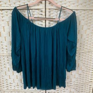 Anthropologie Teal Turquoise Off the Shoulder Spaghetti Strap Blouse